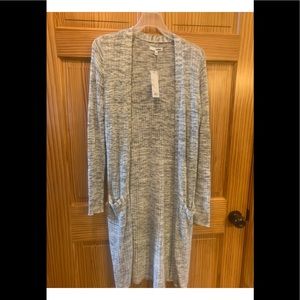Sonoma Long Sleeve Long Ribbed Gray White Marl Cardigan Sweater Small NWT Soft